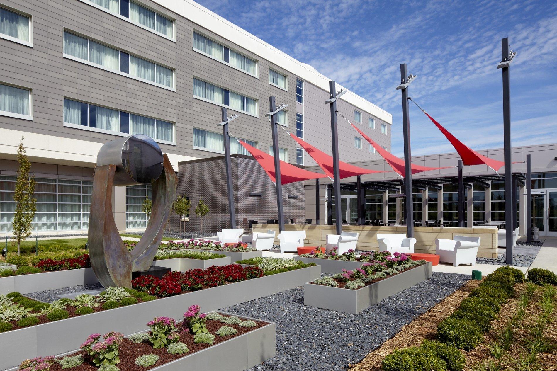 Hotel outdoor dining area and garden